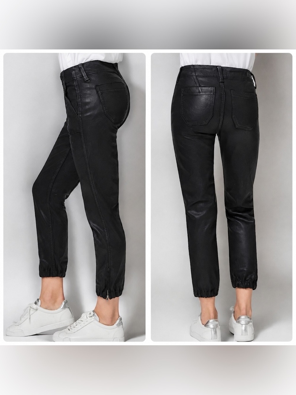 NWT PAIGE Utility Jogger Pants Luxe Black Coated Denim Patch Pockets Cropped - Picture 5 of 10